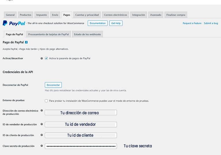 Configuración API PayPal