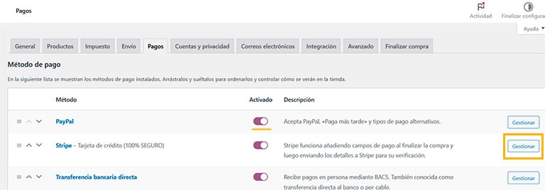 Activar método de pago PayPal