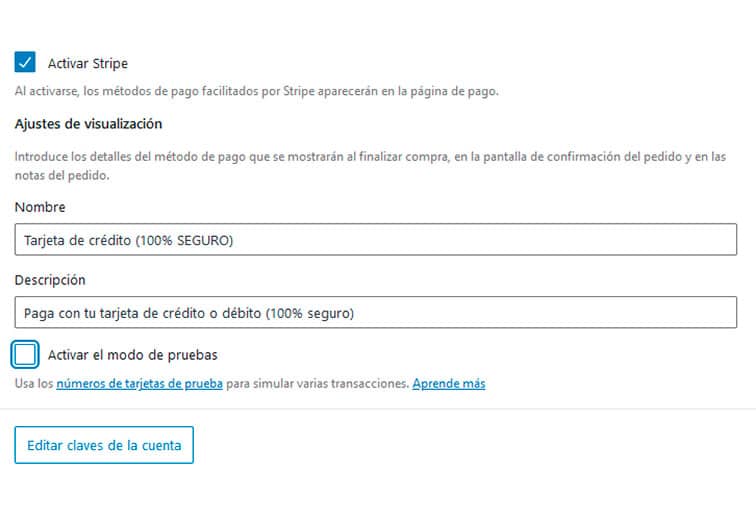 Cómo configurar Stripe en Woocommerce 12 Activar pagos con Stripe