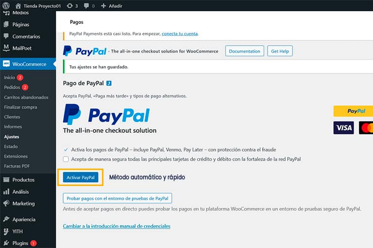 Conectar WooCommercea tu cuenta de PayPal