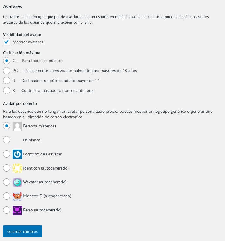 Ajustes comentarios avatares