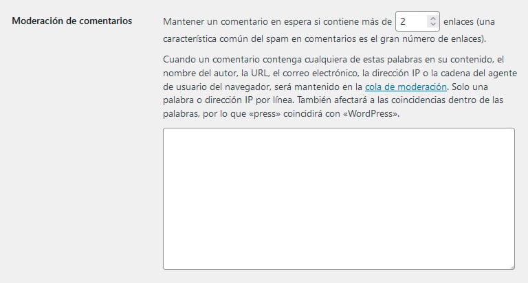 Moderación ajustes de comentarios
