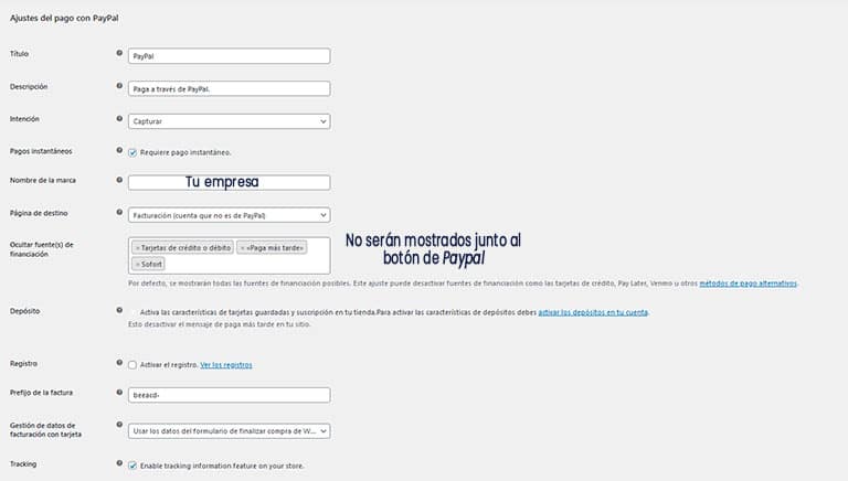 Ajustes pago PayPal