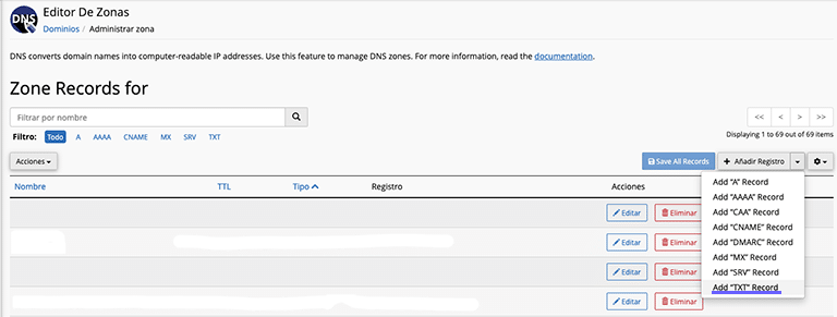 Añadir registro TXT