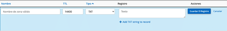 Añadir texto y nombre del registro TXT