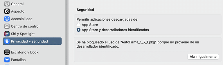 macOS bloquea la instalación del programa