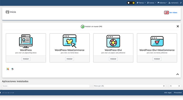 Aplicaciones instalación de WordPress