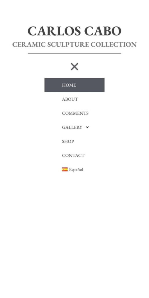 Diseño web del portafolio artístico del escultor de cerámica Carlos Cabo, mostrando la galería de sus obras orgánicas.