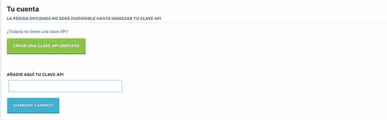 Añadir clave API Imagify