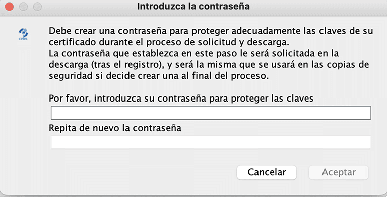 Obtener el certificado con DNIe en Mac 5 Ingresamos la clave que va a tener el certificado
