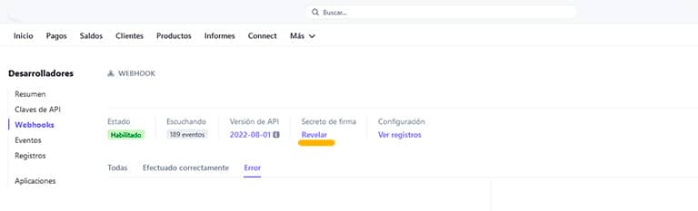 Cómo configurar Stripe en Woocommerce 7 Clave secreta webhook
