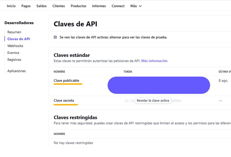 Cómo configurar Stripe en Woocommerce 4 Claves públicas y privadas Stripe