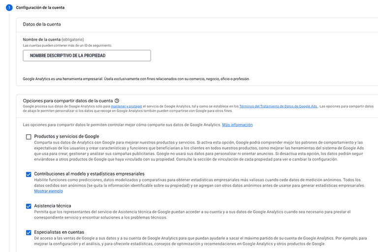 Cómo instalar Google Analytics en WordPress 1 Configuración cuenta GA