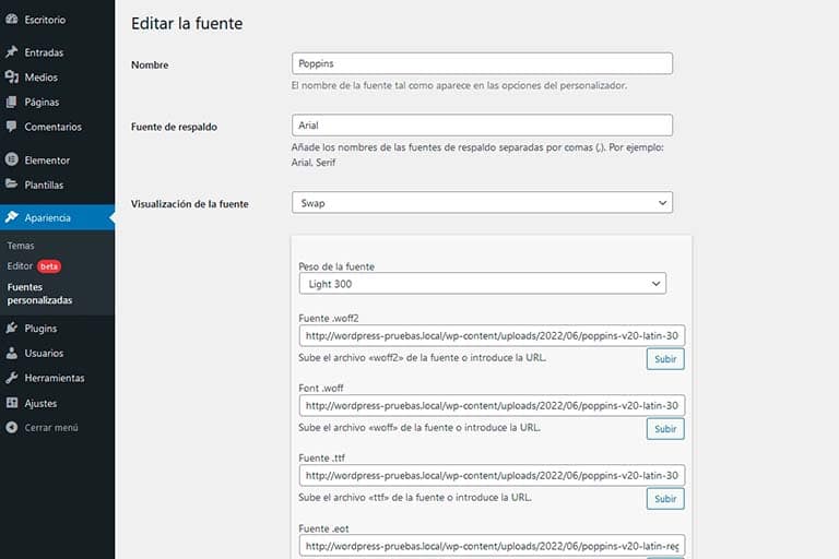 Configuración Custom Fonts