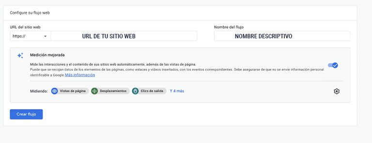 Cómo instalar Google Analytics en WordPress 4 Configuración flujo GA4