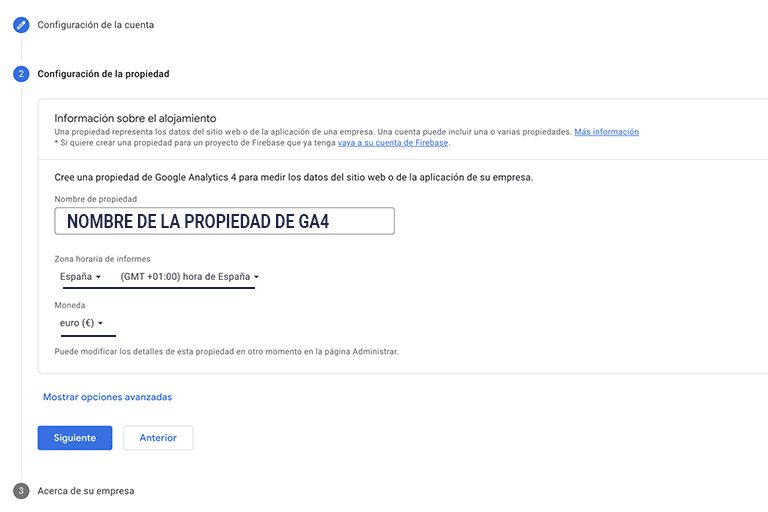 Cómo instalar Google Analytics en WordPress 2 Configuración propiedad GA