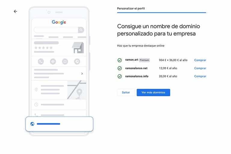 Crea tu Perfil de Empresa en Google (Guía completa) 14 Consigue un dominio personalizado para tu empresa