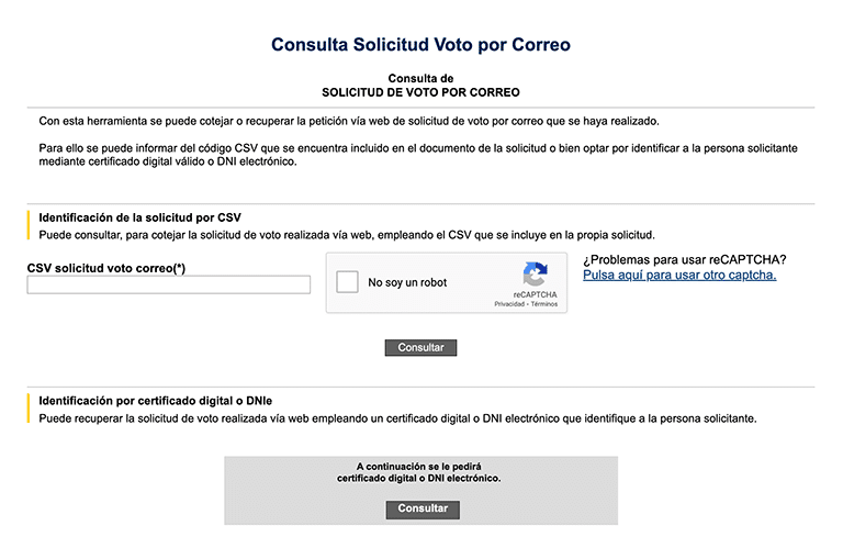 Consultar solicitud voto por correo