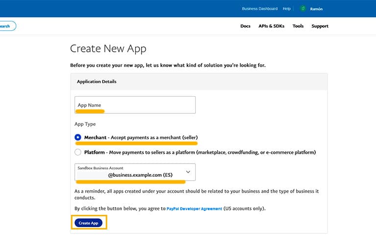 Creamos aplicación en Sandbox