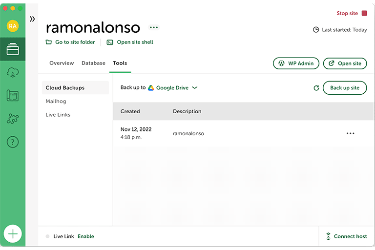 Nuevo sito web desde un backup en LocalWP