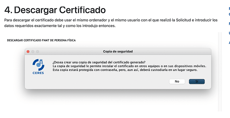 Obtener el certificado con DNIe en Mac 14 Crear copia de seguridad del certificado