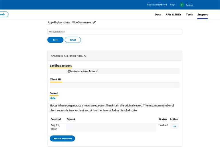 Credenciales API Sandbox