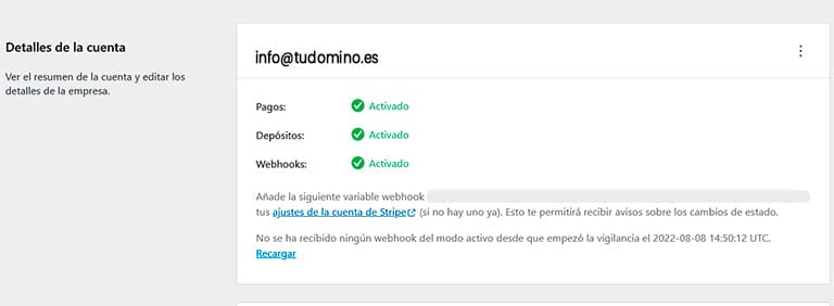 Cómo configurar Stripe en Woocommerce 15 Configuración Detalles cuenta plugin stripe
