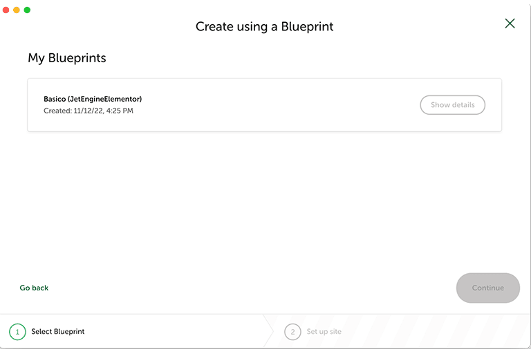 Elegir el Blueprint a instalar