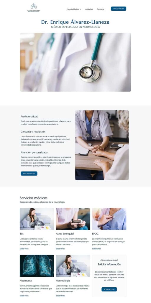 Diseño web corporativo y optimizado para la consulta de neumología del Dr. Enrique Llaneza.