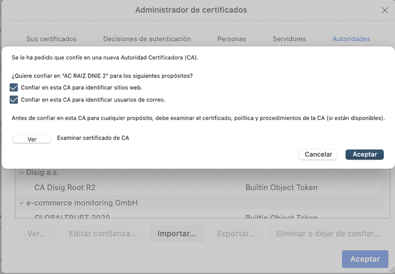 Establecemos confianzas del certificado