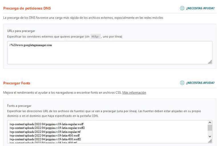 Precarga fuentes WP Rocket