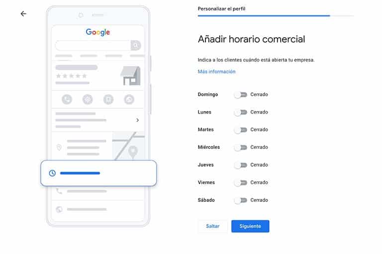 Crea tu Perfil de Empresa en Google (Guía completa) 9 Añade el horario de tu negocio