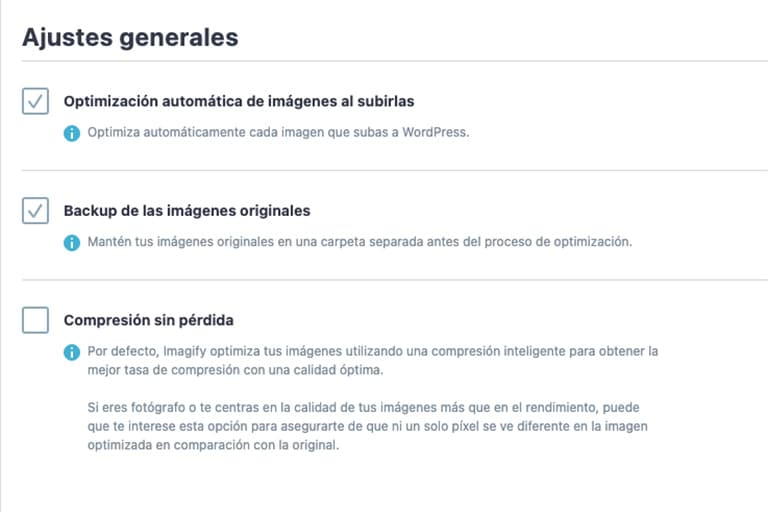 Ajustes generales Imagify
