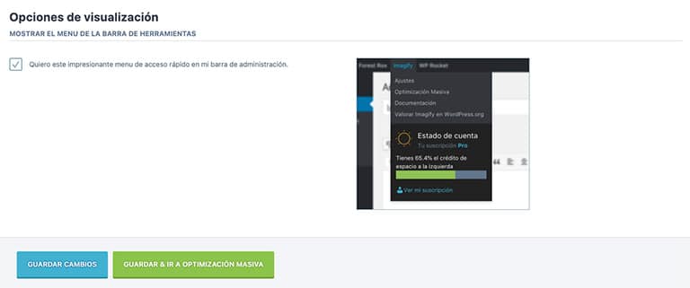 Opciones de visualización Imagify
