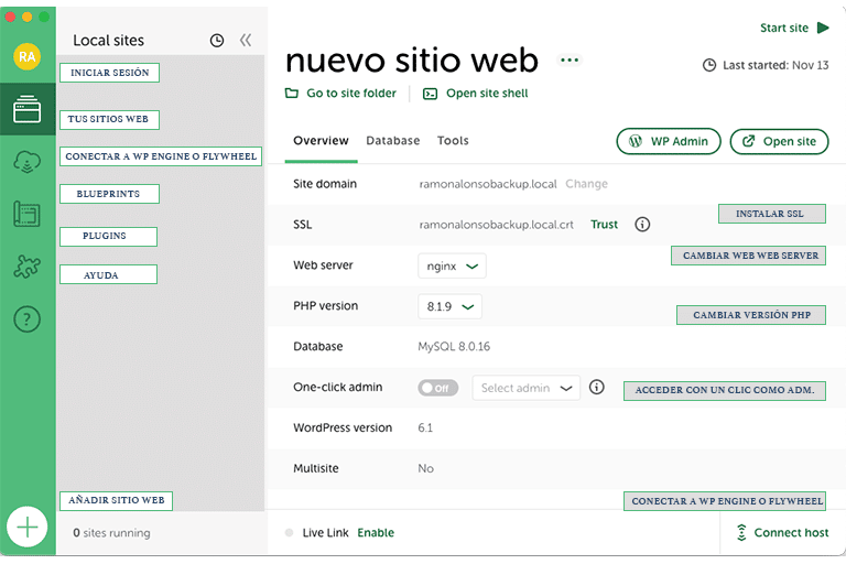 Panel LocalWP
