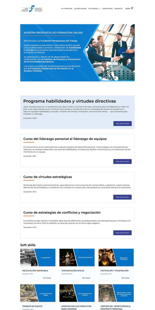 Diseño de la interfaz de la plataforma de formación online enfocada en liderazgo para la Fundación Perspectivas del Trabajo.