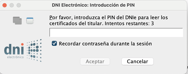 Obtener el certificado con DNIe en Mac 9 PIN DNIe