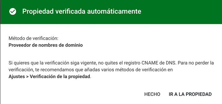 Propiedad verificada por DNS