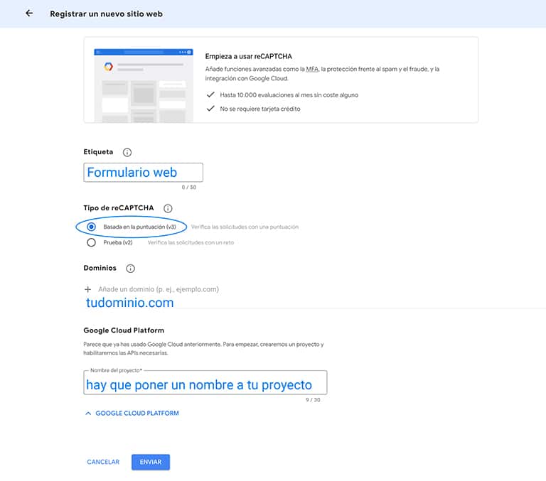 Configura reCAPTCHA en Elementor fácilmente 3 Registrar sitio