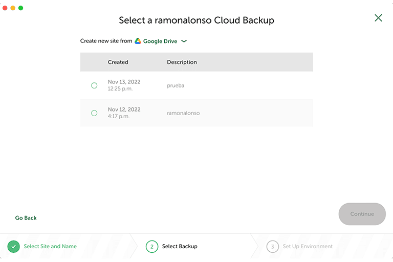 Seleccionamos el backup a instalar