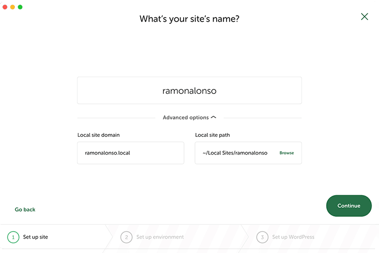 Configuración nombre sito web