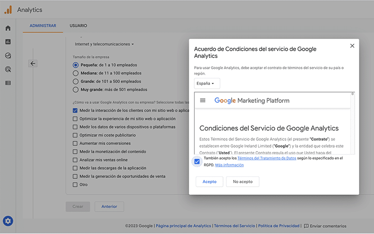Cómo instalar Google Analytics en WordPress 3 Acerca de tu empresa GA4