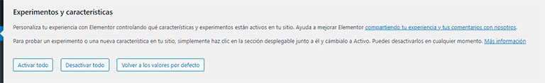 Volver a los valores por defecto de Elementor