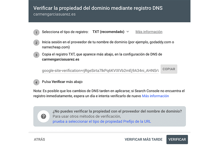 Verificar propiedad DNS